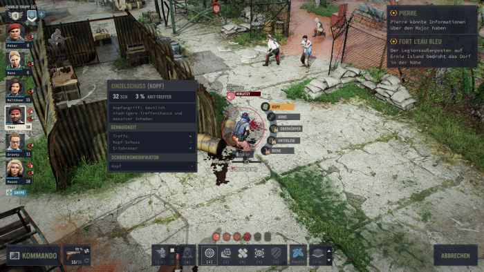 Beim Zielen können wir einzelne Körperteile anvisieren. (Bild: THQ Nordic/Screenshot: Golem.de)