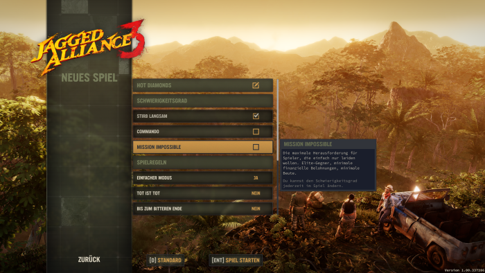 Es gibt drei Schwierigkeitsgrade und weitere Anpassungen, darunter Permadeath. (Bild: THQ Nordic/Screenshot: Golem.de)