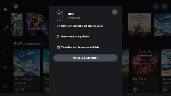 Hier aktivieren wir Remote Play von unserer Heim-Xbox. (Bild: Logitech/Screenshot: Golem.de)