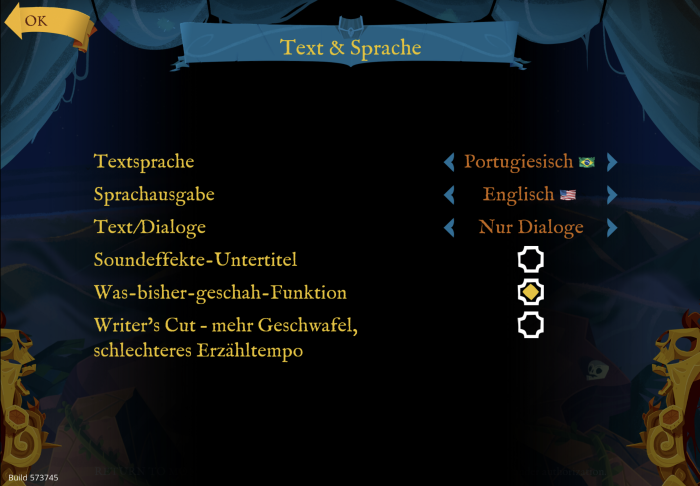 Im Optionenmenü gibt es die Auswahl unter vielen Sprachen - hier auf dem iPad. (Bild: Devolver Digital/Screenshot: Golem.de)