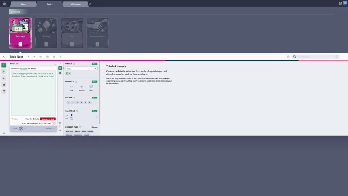 Das Herzstück von Codecks.io: die Karte mit all ihren Konfigurationsmöglichkeiten (Bild: Codecks.io/Screenshot: Florian Zandt)