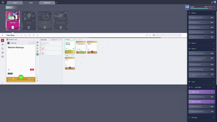 Hero Cards entsprechen den Epics aus dem agilen Management, gruppieren kleinere Teilaufgaben unter einer großen Aufgabe und sehen zudem noch schick aus. (Bild: Codecks.io/Screenshot: Florian Zandt)