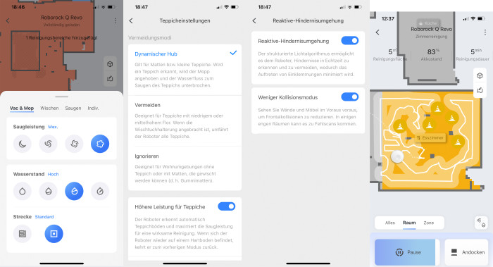 Die Roborock-App bietet f&uuml;r den Q Revo viele Funktionen, l&auml;sst sich aber trotzdem einfach bedienen. (Screenshots: Berti Kolbow-Lehradt)