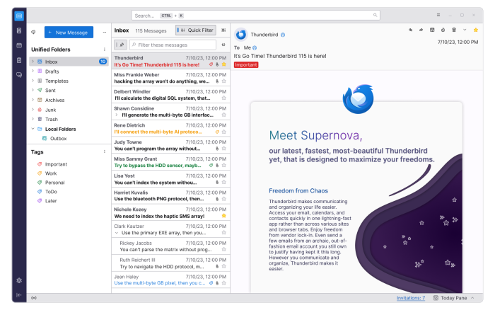 Das neue Design von Thunderbird (Bild: Mozilla Thunderbird)