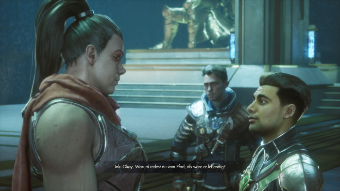 In einer Zwischensequenz plaudern wir und unsere Kameraden. (Bild: Ascendant Studios/Screenshot: Golem.de)