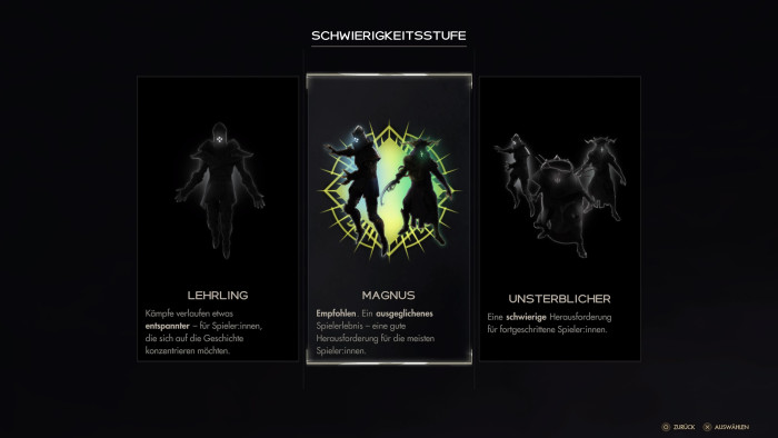 Den Schwierigkeitsgrad können wir jederzeit ändern. (Bild: Ascendant Studios/Screenshot: Golem.de)