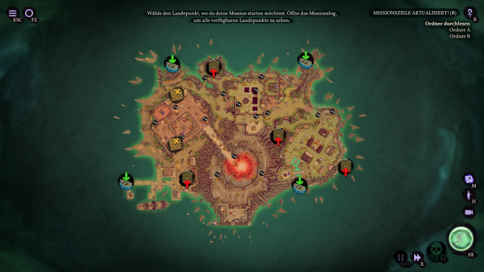 Wir besuchen viele Inseln mehrfach, dabei können wir unterschiedliche Häfen auswählen. (Bild: Mimimi Games/Screenshot: Golem.de)