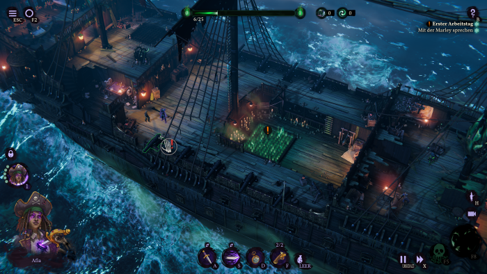 Auf der Red Marley plaudern wir mit den anderen Teammitgliedern - und mit dem Schiff selbst. (Bild: Mimimi Games/Screenshot: Golem.de)