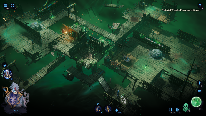 In aufwendigen - freiwilligen - Tutorials lernen wir die Spezialfähigkeiten der Piraten kennen. (Bild: Mimimi Games/Screenshot: Golem.de)