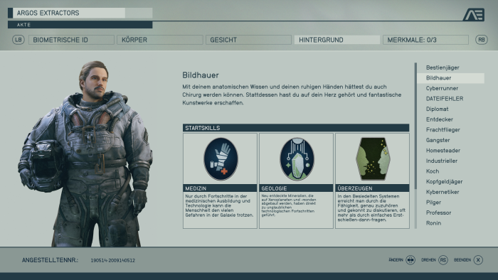 Bei der Charaktererstellung suchen wir die ersten Spezialfähigkeiten aus. (Bild: Bethesda/Screenshot: Golem.de)