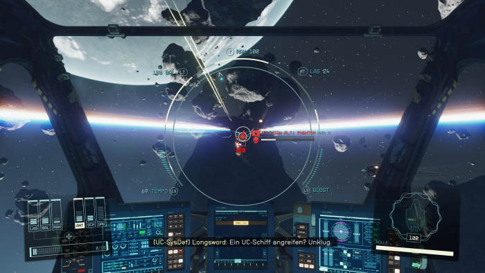 Ein Kampf im All mit dem Raumschiff. (Bild: Bethesda/Screenshot: Golem.de)
