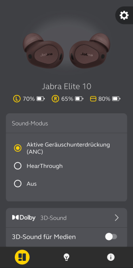 Jabras Sound+-App für Elite 10 mit vielen Einstellungen (Bild: Jabra/Screenshot: Golem.de)
