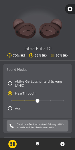 Jabras Sound+-App für Elite 10 mit vielen Einstellungen (Bild: Jabra/Screenshot: Golem.de)