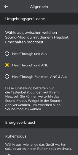Jabras Sound+-App für Elite 10 mit vielen Einstellungen (Bild: Jabra/Screenshot: Golem.de)