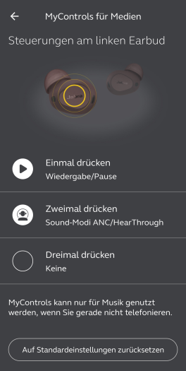 Jabras Sound+-App für Elite 10 mit vielen Einstellungen (Bild: Jabra/Screenshot: Golem.de)