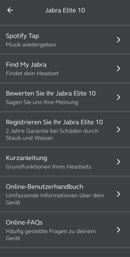 Jabras Sound+-App für Elite 10 mit vielen Einstellungen (Bild: Jabra/Screenshot: Golem.de)