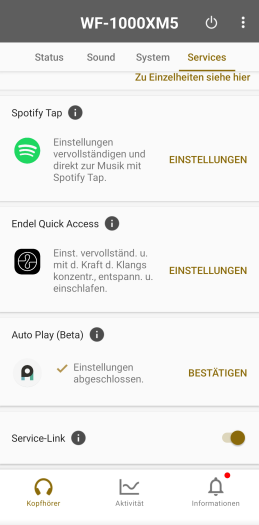 ... für die WF-1000XM5 Komfortfunktionen (Bild: Sony/Screenshot: Golem.de)