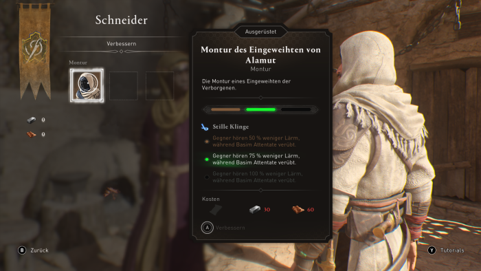 Unsere Ausrüstung können wir im Spielverlauf verbessern. (Bild: Ubisoft/Screenshot: Golem.de)