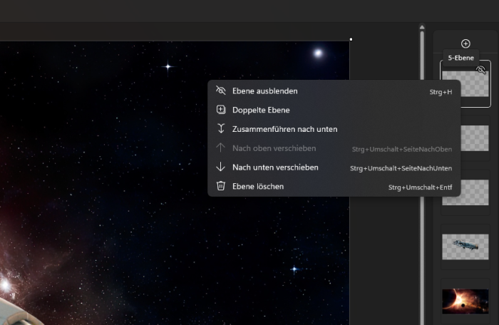 Wir können Schichten sortieren, ausblenden, kopieren oder zusammenführen. (Screenshot: Oliver Nickel/Golem.de)
