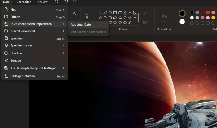 Inhalte werden über den Import oder aus der Zwischenablage in Schichten eingefügt. (Screenshot: Oliver Nickel/Golem.de)