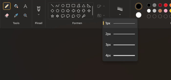 Paint unterstützt weiterhin keine Druckempfindlichkeit. (Screenshot: Oliver Nickel/Golem.de)