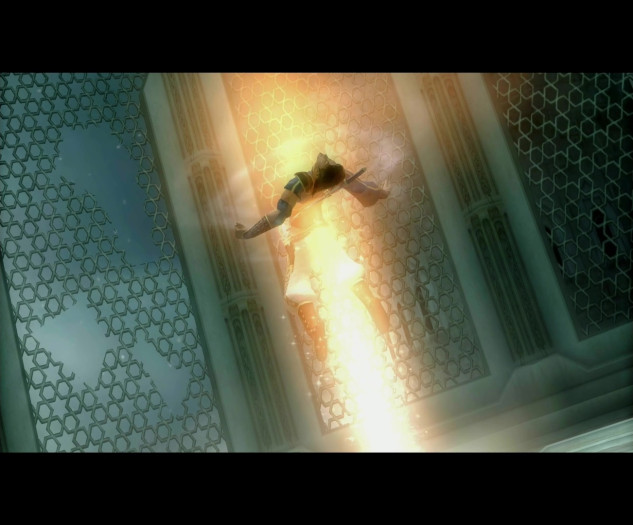 Bei Nutzung eines Speicherpunktes wird der Körper des Prinzen vom Sand der Zeit durchströmt, woraufhin er eine Vision erhält. (Bild: Ubisoft/Screenshot: Medienagentur Plassma)