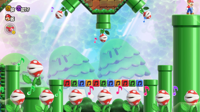 Ein Ständchen von den eigentlich feindlichen Pflanzen ... (Bild: Nintendo/Screenshot: Golem.de)