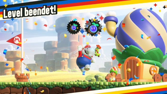 Geschafft - wir sind mit Elefant Mario bei der Zielfahne. (Bild: Nintendo/Screenshot: Golem.de)