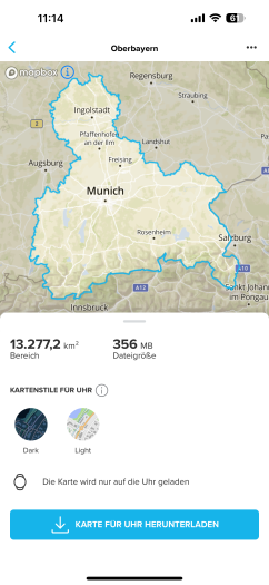 Die Karte der aktuellen Region müssen wir auf die Sportuhr herunterladen. (Bild: Suunto/Screenshot: Golem.de)