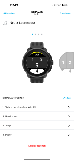 Die Datenseiten für die Zifferblätter beim Training können wir in der App erstellen. (Bild: Suunto/Screenshot: Golem.de)