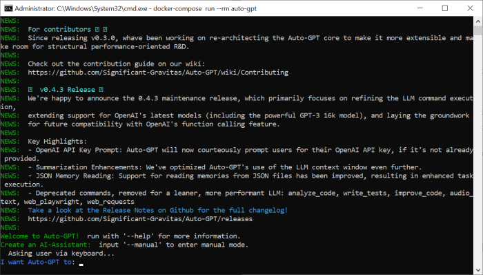 AutoGPT: Start (Screenshot: Christophe Leske)
