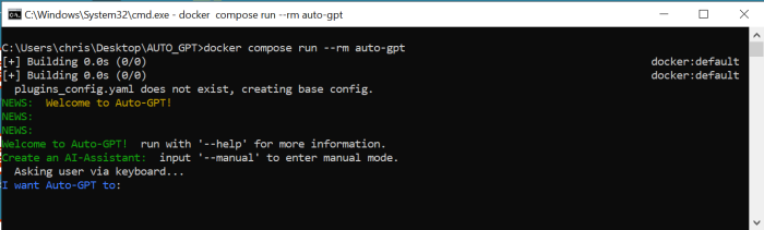 AutoGPT: Prompt des Agenten (Screenshot: Christophe Leske)
