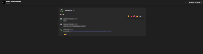 Aktivitäten werden isoliert angezeigt. Im rot markierten Kästchen können wir zum Kanal springen. (Screenshot: Oliver Nickel/Golem.de)