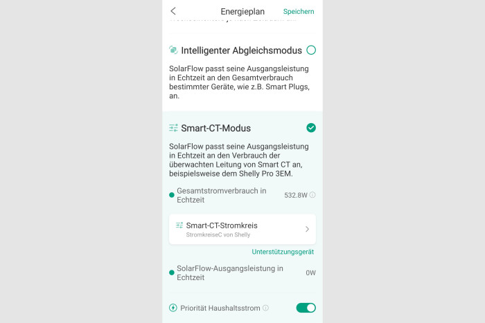 Für eine verbrauchsabhängige Einspeisung muss der Smart-CT-Modus aktiviert werden. (Screenshot: Golem.de)