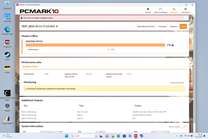 Akkulaufzeit in PCMark 10 (Screenshot: Oliver Nickel/Golem.de)