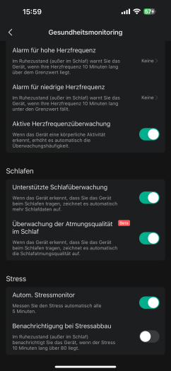 Einige der Optionen auf der Balance. (Bild: Amazfit/Screenshot: Golem.de)