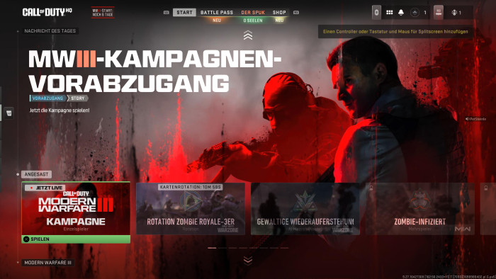 Im Hauptmenü von Modern Warfare 3 ist derzeit nur die Kampagne verfügbar. (Bild: Activision/Screenshot: Golem.de)