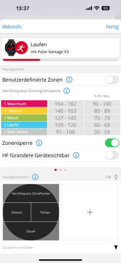 Die Zifferblätter von Aktivitäten können wir hier anpassen. (Bild: Polar/Screenshot: Golem.de)
