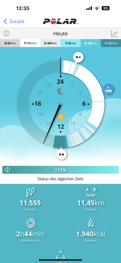 So sieht ein Teil der Tagesauswertung in der Polar-Flow-App aus. (Bild: Polar/Screenshot: Golem.de)