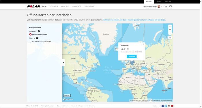 Im Browser laden wir Karten für die Vantage V3 auf unseren PC. (Bild: Polar/Screenshot: Golem.de)