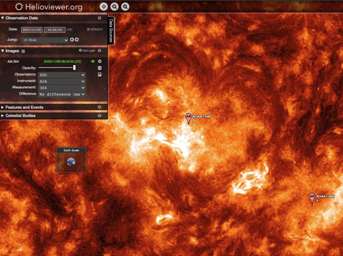 Sonnenaktivität vor dem Massenauswurf vom 9. November 2023 (Bild: Helioviewer.org)