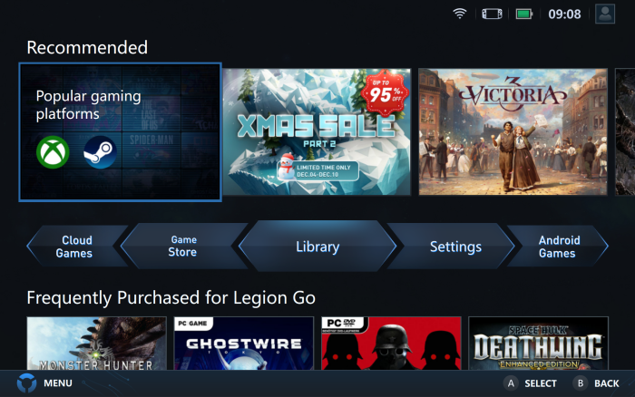 Die Legion-Space-Software fasst alle installierten Games zusammen und bietet Einstellungsmöglichkeiten. (Screenshot: Oliver Nickel/Golem.de)
