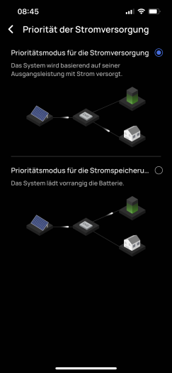 Einstellung der Priorisierung für die Stromverteilung des PowerStream Wechselrichters (Screenshot: Mario Keller)