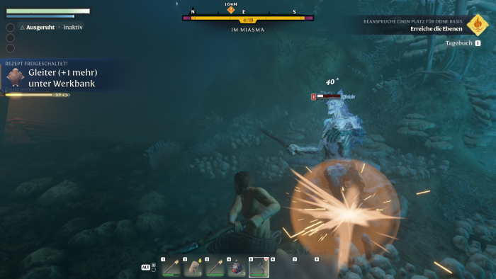 Im Nebel legen wir uns mit einem Monster an. (Bild: Keen Games/Screenshot: Golem.de)