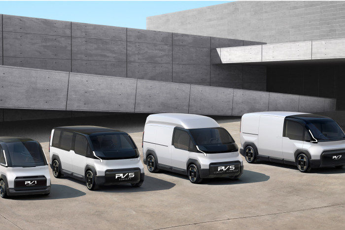 Kia hat auf der CES 2024 sein Konzept für künftige Kleinbusse vorgestellt: vom PV1 (links) über den PV5 bis zum PV7 (rechts). (Foto: Kia)