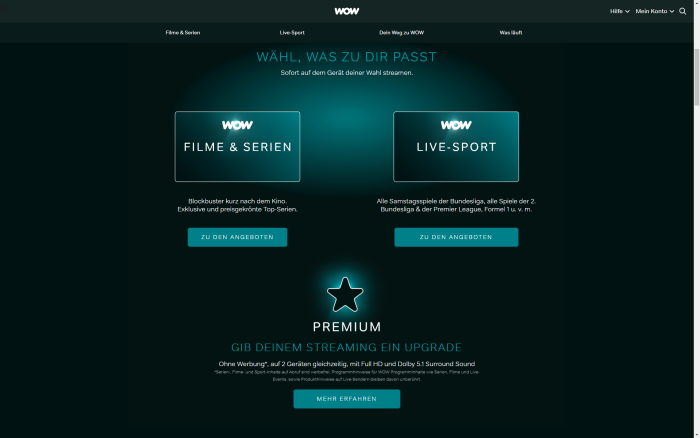 Auf der Wow-Homepage ist das Serienabo nicht zu finden. (Bild: Sky/Screenshot: Golem.de)