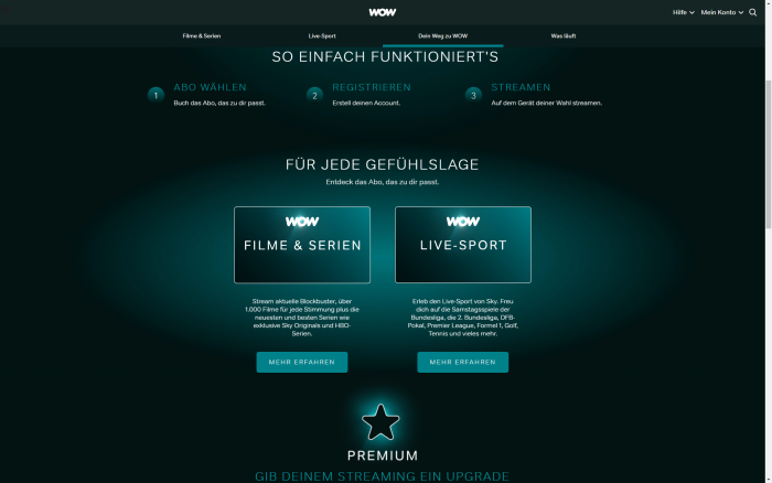 Auf der Wow-Homepage ist das Serienabo nicht zu finden. (Bild: Sky/Screenshot: Golem.de)