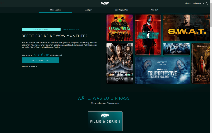 Auf der Wow-Homepage ist das Serienabo nicht zu finden. (Bild: Sky/Screenshot: Golem.de)