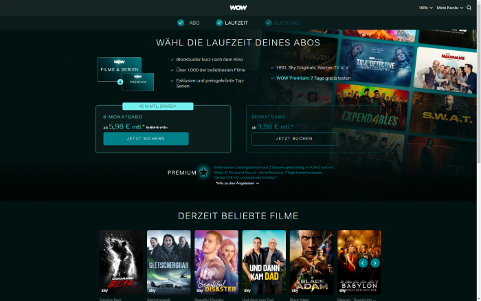 Auf der Wow-Homepage ist das Serienabo nicht zu finden. (Bild: Sky/Screenshot: Golem.de)
