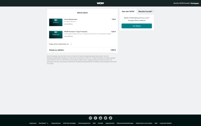 Nachdem das Filmabo aus dem Warenkorb entfernt wurde, lässt sich das Wow-Serienabo buchen. (Bild: Sky/Screenshot: Golem.de)